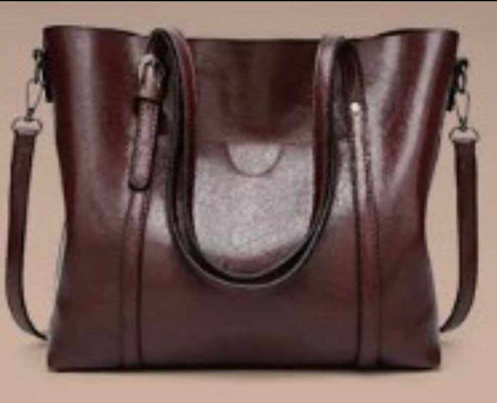 NWOT Elegant Faux Leather Tote with Removable Long Strap in Chocolate Brown
